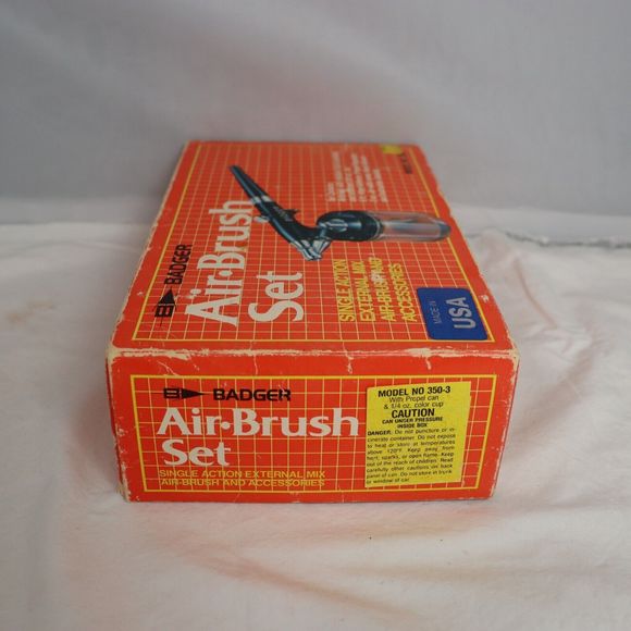 Vintage Badger Air Brush Set Model 350-3 Single Action Air Brush & Accessories - Picture 11 of 12